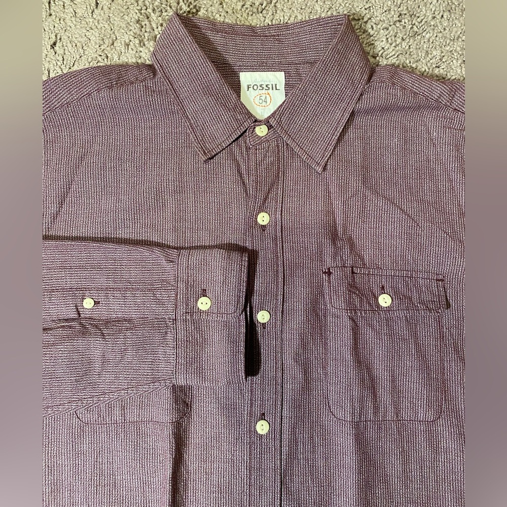 Fossil 54 Adult Mens Size Large Button Up Down Western Red Work Dress Shirt